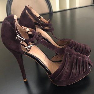 JOIE Suede T-Strap Heeled Sandals